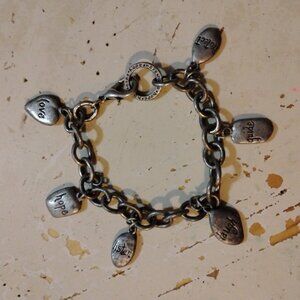 Silver Tone Metal Charms On Chain Bracelet Love Hope Listen Laugh Guide Protect